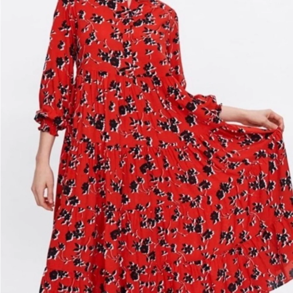 Zara Floral Red Maxi Dress - Picture 2 of 6